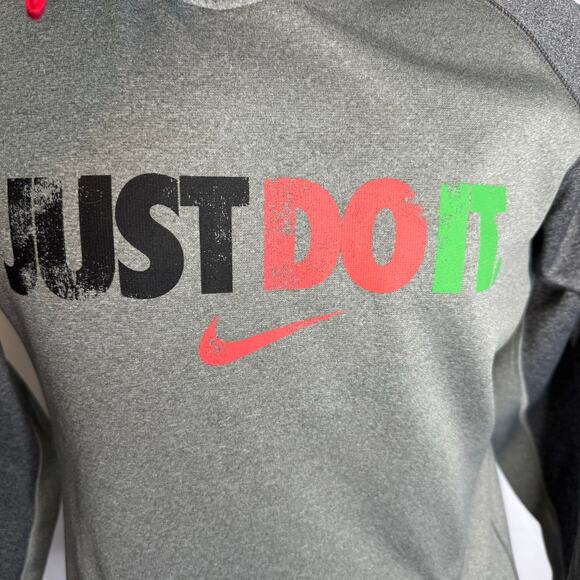 Nike Therma-Fit Men’s Gray Hoodie Just Do It Red Green Logo Medium Sweatshirt - Picture 4 of 10